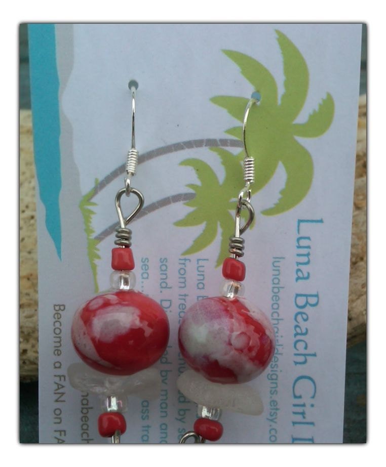 Red and white earrings