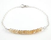 Citrine and Sterling Silver dainty bracelet, row of citrine semi precious beads and sterling silver chain