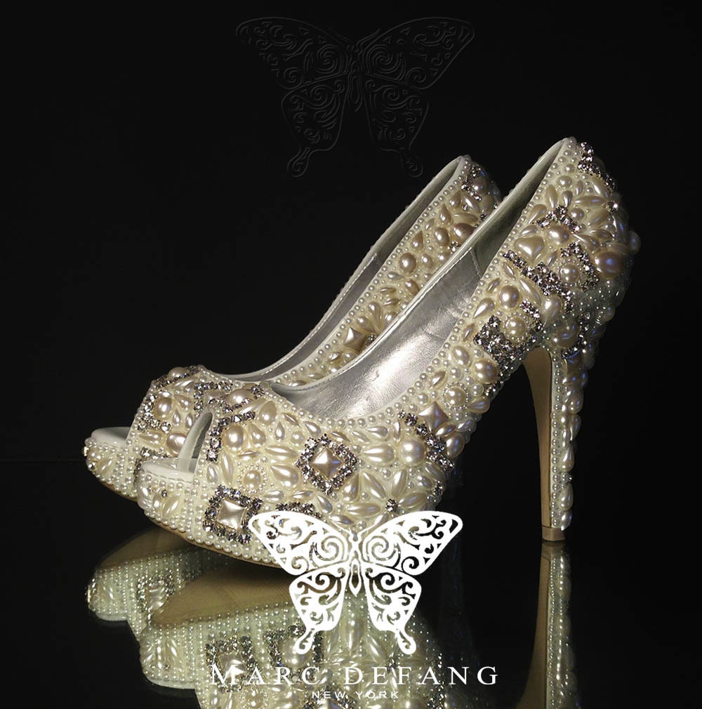 Vintage Luxury Ivory Pearl Crystal Bridal Heels