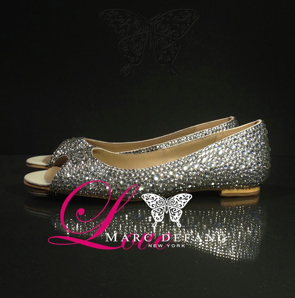 Peep Toe Luxury Flats, Bridal Essentials Mixed Size Clear Crystals