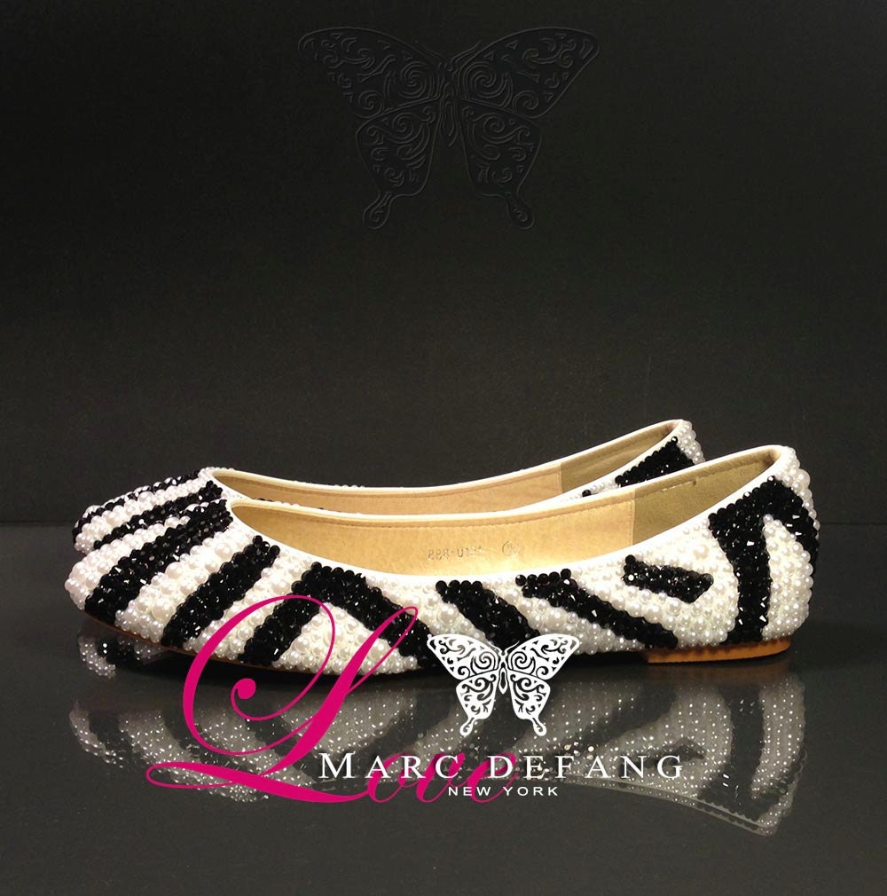 Zebra Printed Crystals Pearls Luxury Flats