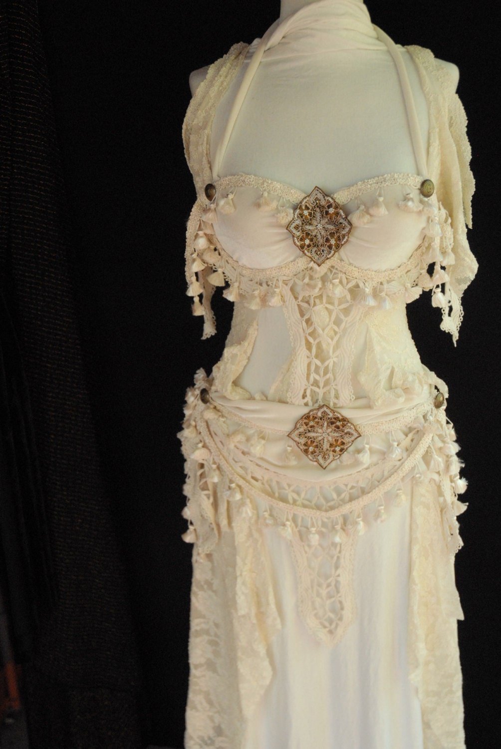 Ivory Tassels Bra, Belt & Wrap