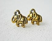 Antique Gold Elephant Swarovski Crystal Studs