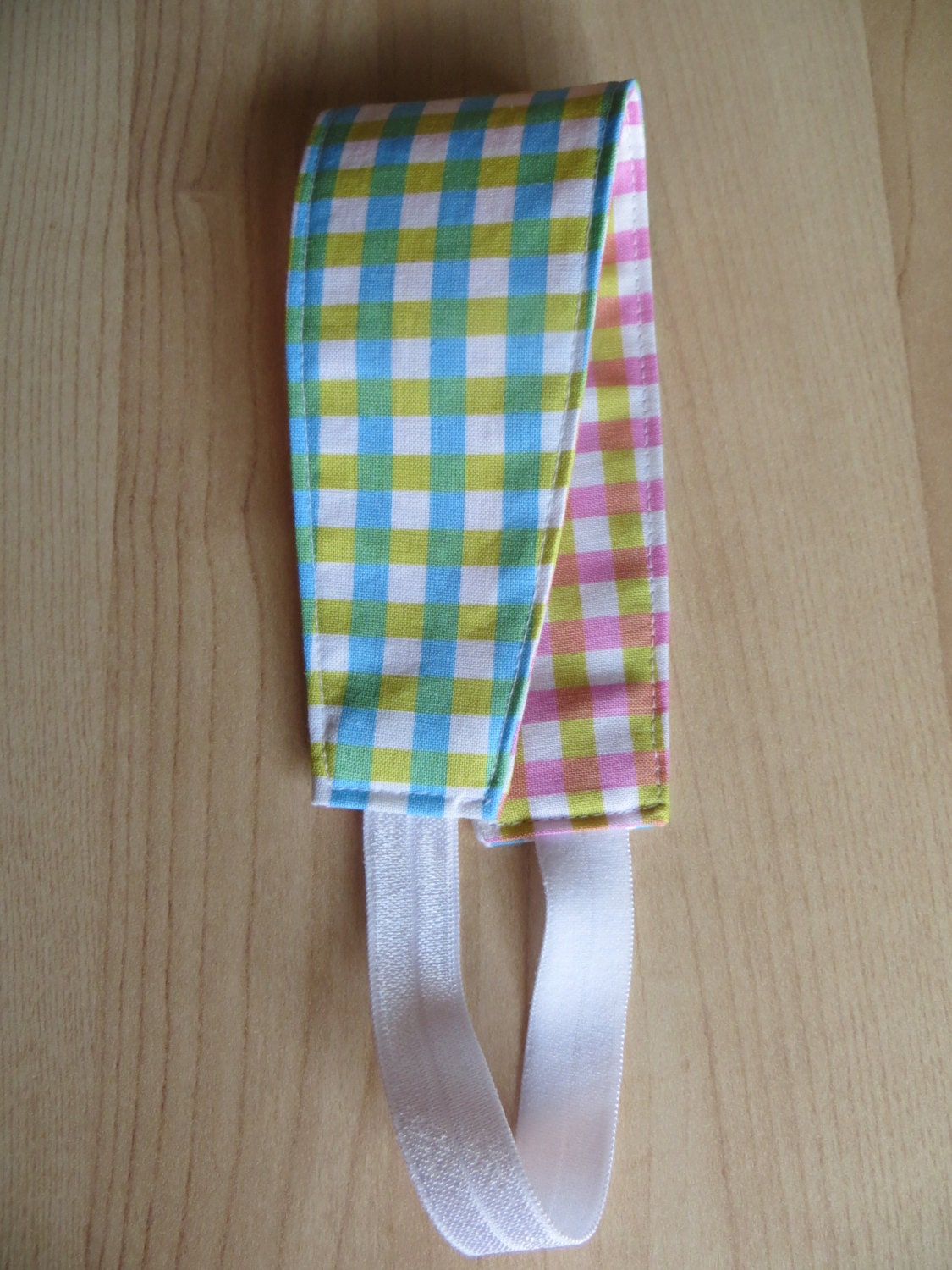 Pink/Blue Gingham Reversible Headband-Child-Made to Order