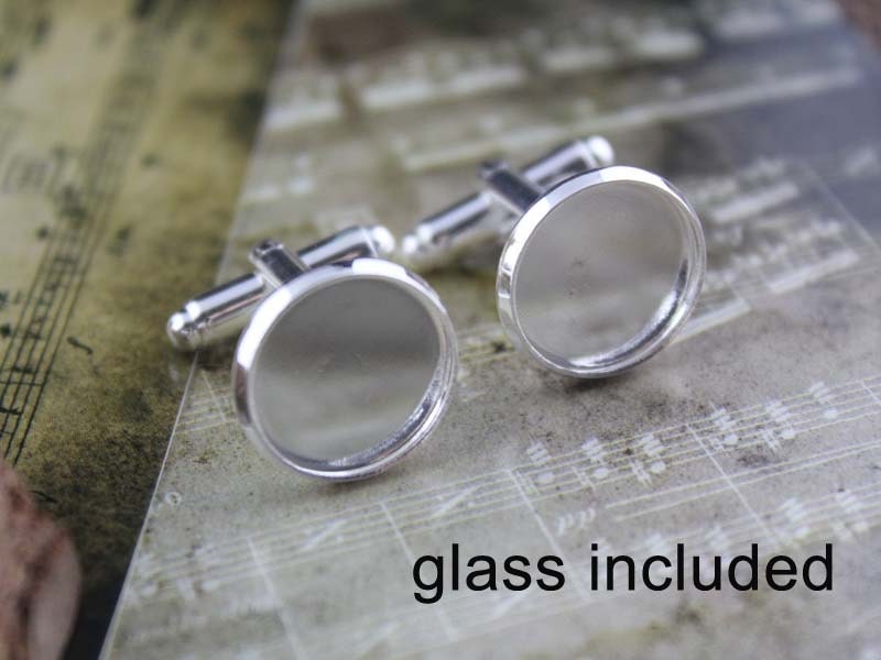 10pcs round glass cufflink blanks, cufflink bezel settings-beautiful, high quality-different size for choose