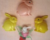 Vintage Knickerbocker Easter Bunny Rattle & Figurines