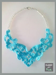 Turquoise Lace Bib Statement Necklace New Style - 16 inch