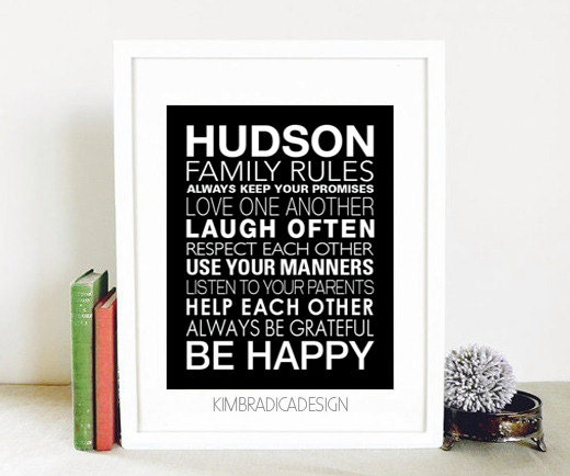 Personalized Family Rules, 11x14 Digital Print