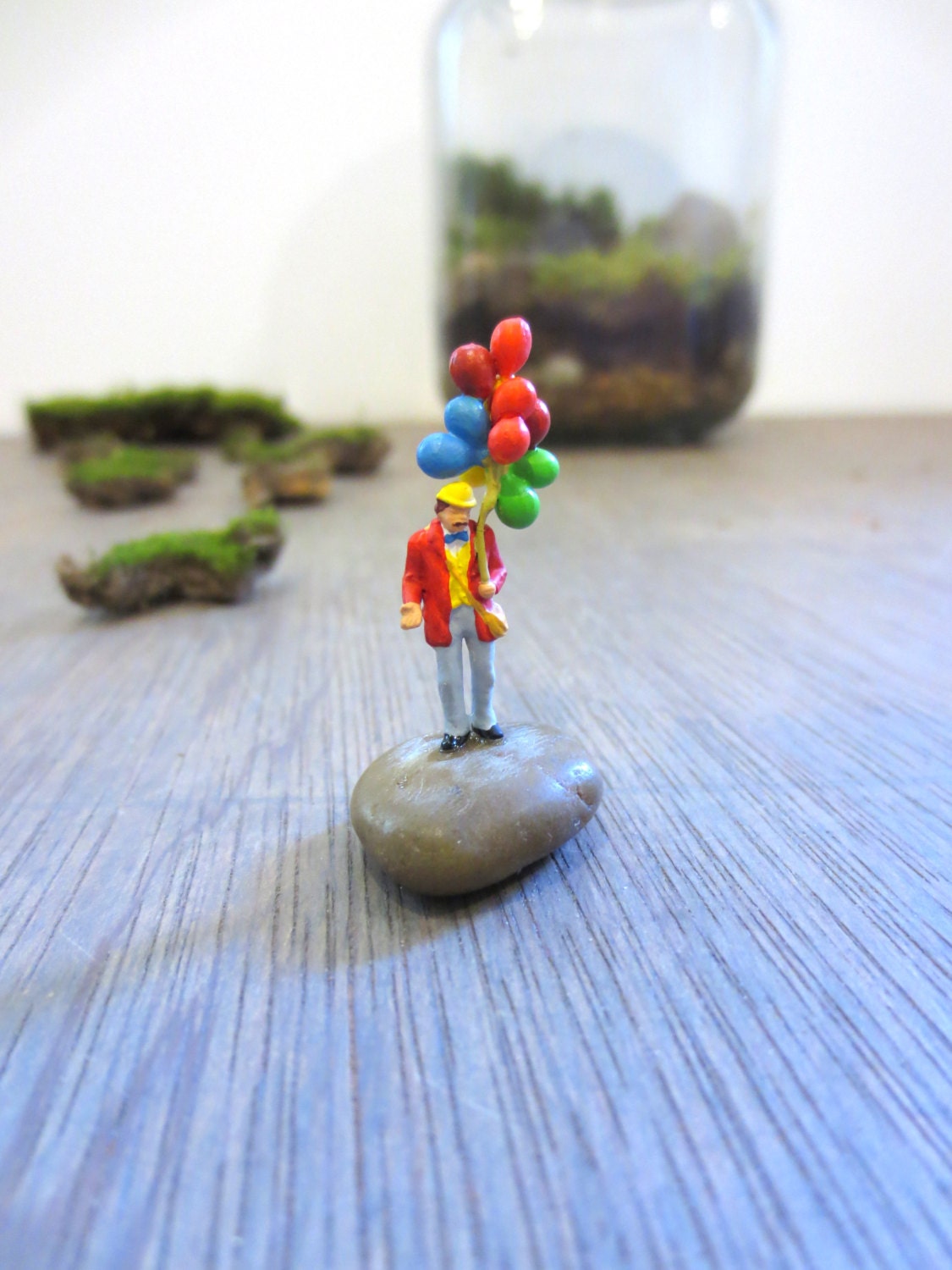 Up, Up in the Air....Tiny Terrarium Accessory Miniature Balloons Tiny Person Terrarium People Terrarium Decor Moss Terrarium Accessory