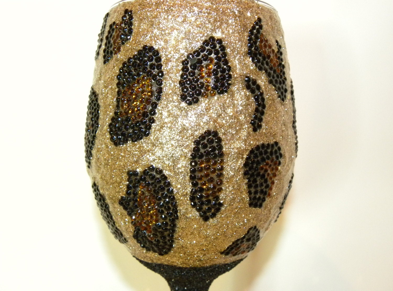 Rhinestone and Glitter Leopard Print Wine Glass