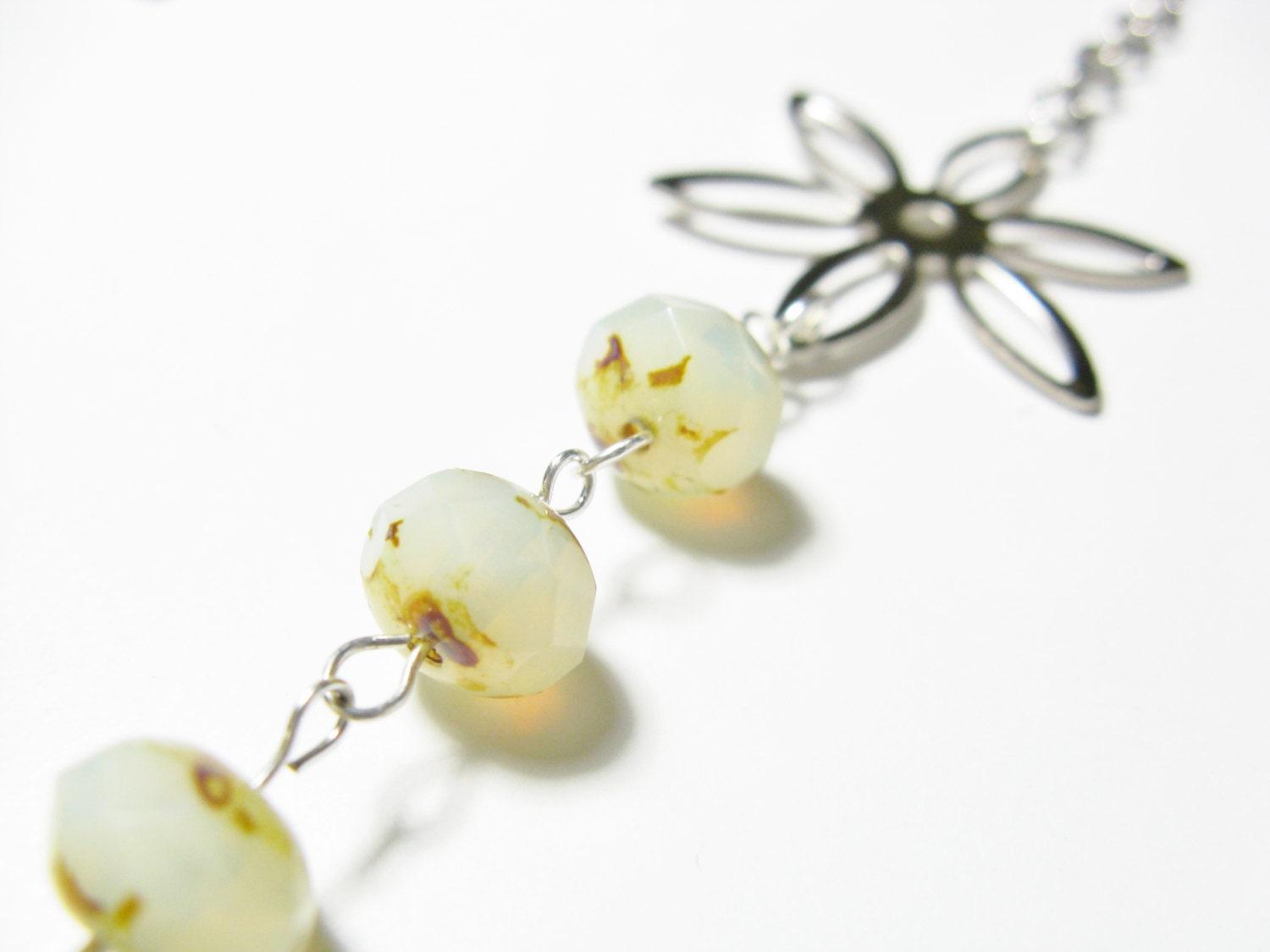 Wedding day Necklace and earring combo - Czech Glass Beige Opalite and Silver