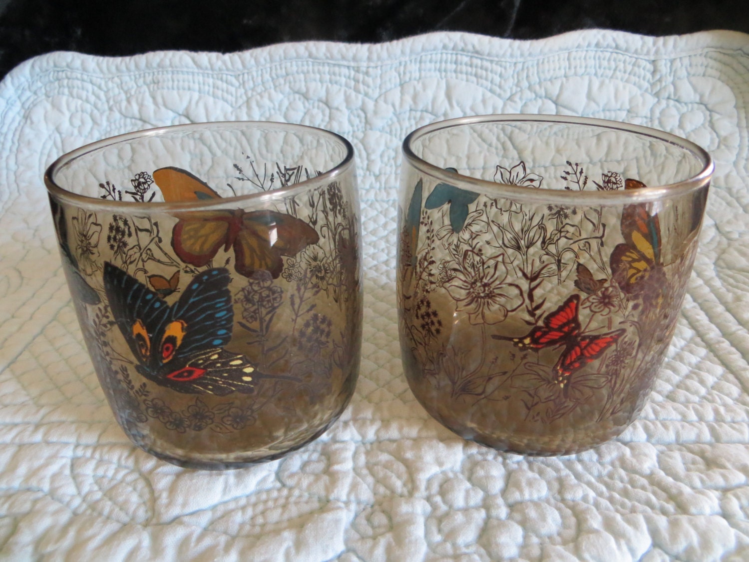 Two Vintage Anchor Hocking Butterfly Glasses
