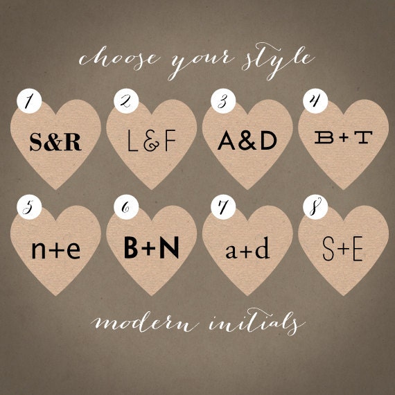 Heart Shape Wedding Modern Initial Stickers - 24 1.5" Heart Kraft Brown Stickers / Labels - for Valentines, Anniversaries, Favors