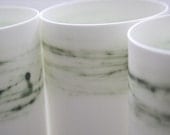 Cylindrical shape vase made from English fine bone china with green strokes - geometric decor