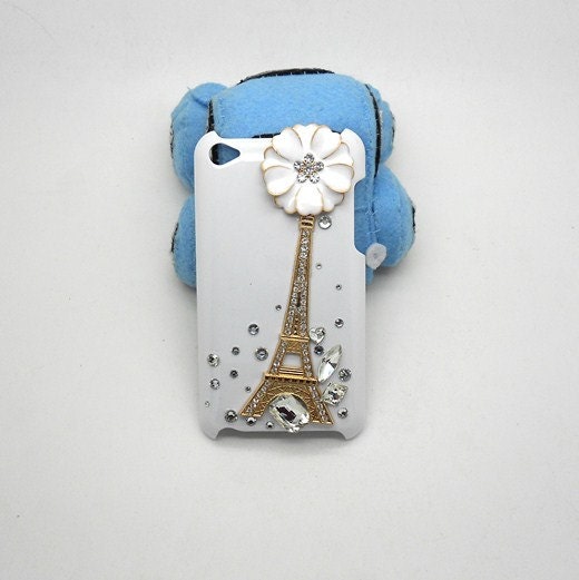 Handmade hard case for iPod Touch 4th Generation: Bling Eiffel Tower with Gems (custom are welcome)