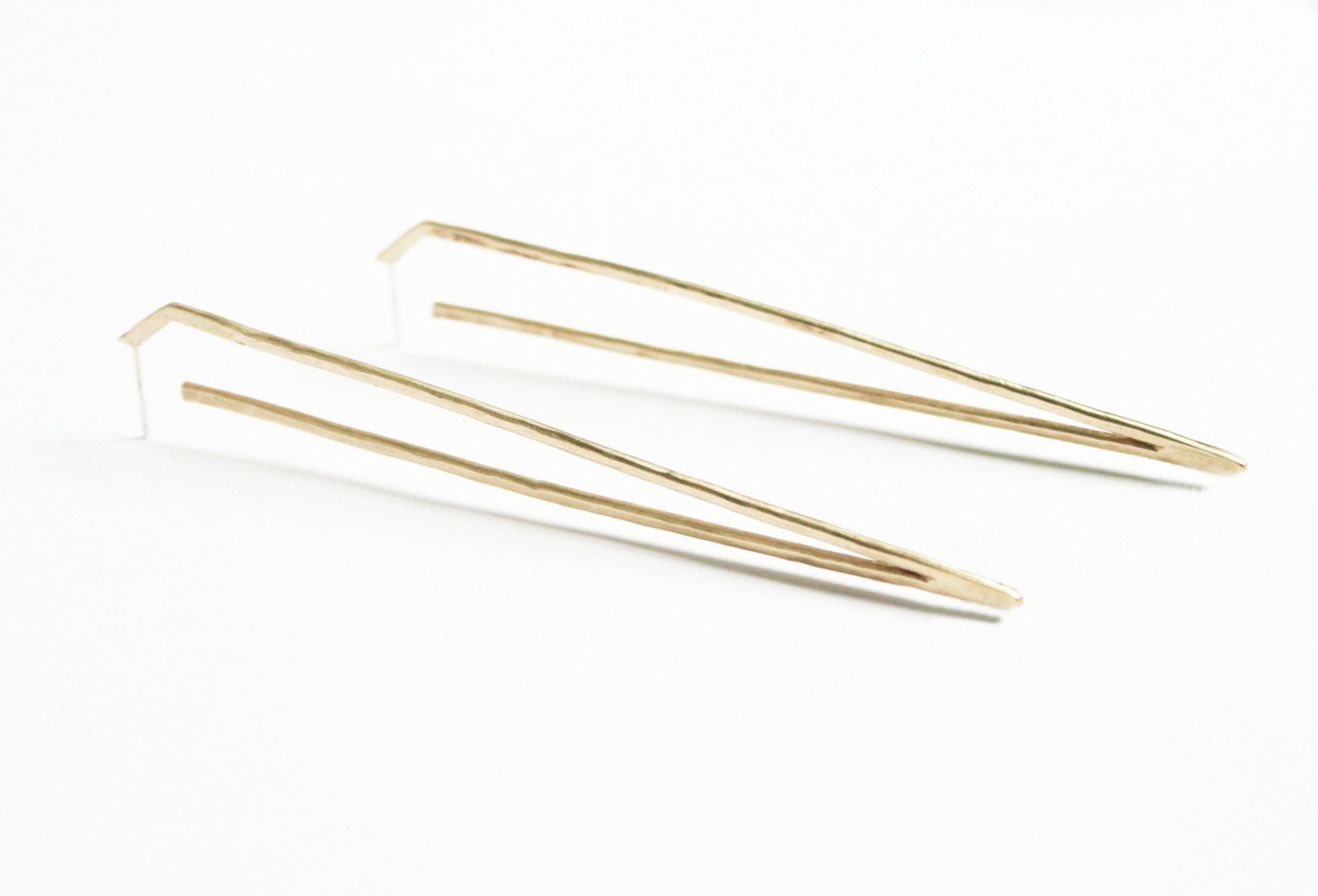 Brass X-Long Sharp Side Earrings, Long Silver Spikes, Statement Earring, Dagger Earring