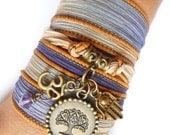 Tree of life Silk wrap bracelet Om Yoga bracelet Hamsa Namaste jewelry Bohemian Spiritual jewelry Wrap ribbon bracelet Birthday Gift for her