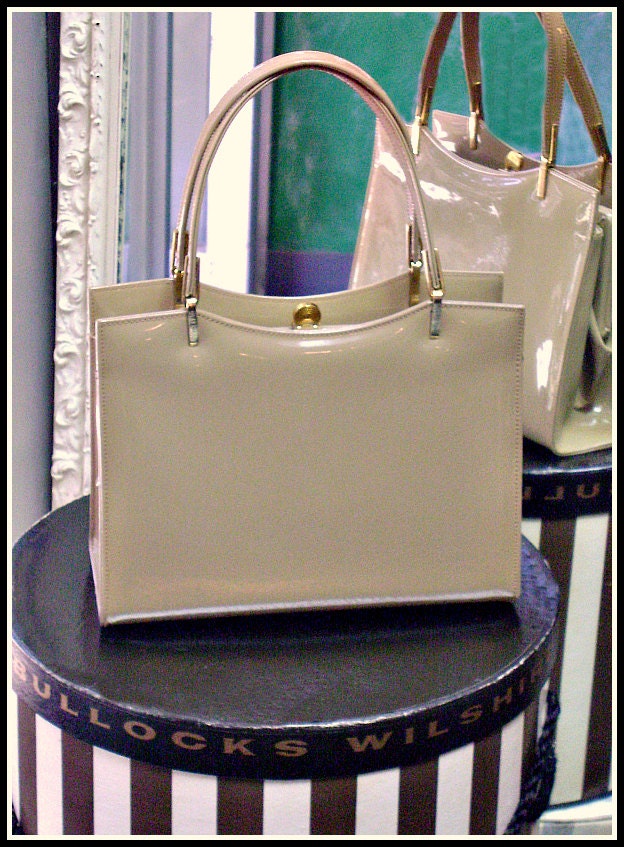 Vintage Nude Patent Leather Handbag Bag Purse w/ Original Box