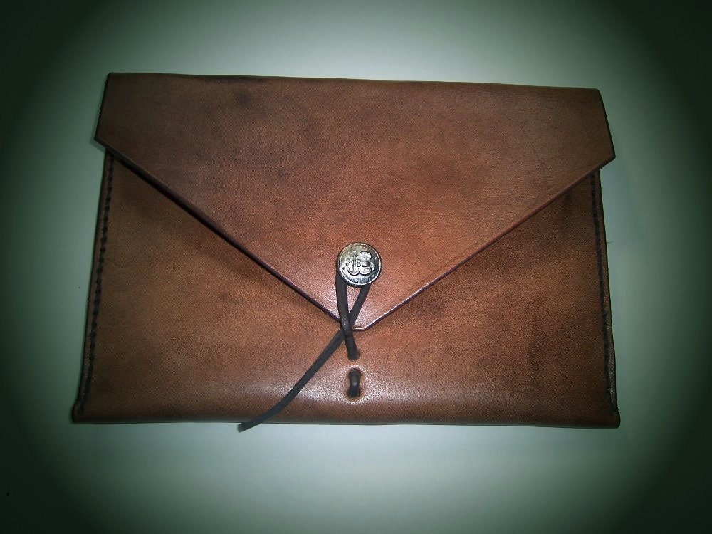 IPAD mini Leather Sleeve in Full Grain  Leather with  Vintage Button Closure. Hand Made in the USA .