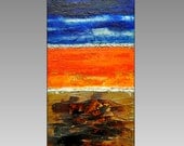 Abstract Painting blue brown Contemporary Colorful Fine Art 18x35"  stretched canvas art artwork by  Ettis Gallery FAST SHIPPING