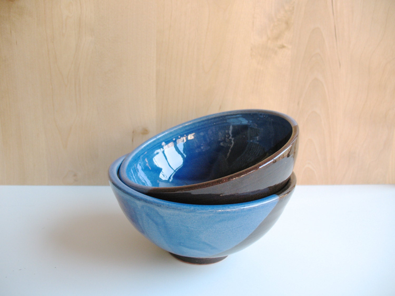 Ceramic bowl set  Glazed pottery Wheel thrown bowl Moon shape decoration Blue glazed bowl - ready to ship