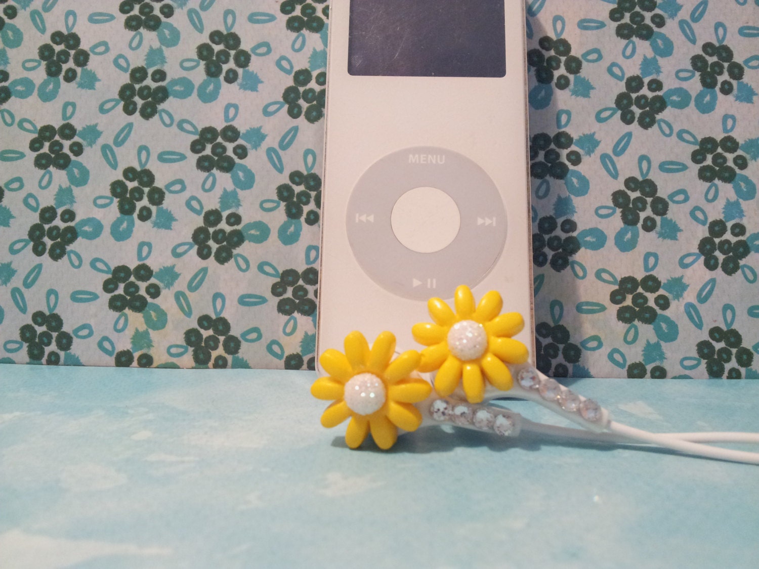 Spring yellow Daisy Flower earbuds with Swarovski crystals