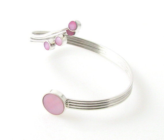 Sterling Silver Spiral Bracelet With Mother of Pearl