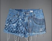 American Flag Shorts Vintage Levis High Waist Ripped  Distressed Frayed Junior Size 5 XS