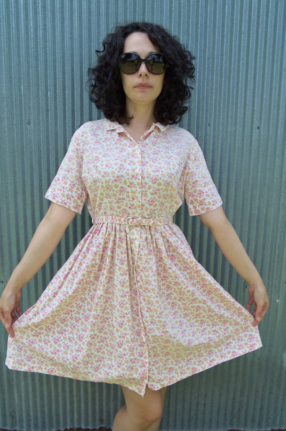 Super Cute Vintage Pink Floral/ Hipster/ Indie/ Boho/ Baby Doll Summer Dress