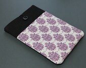 Purple on grey damask pocket sleeve for 11 inch laptops and netbooks