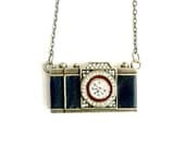 Crystal Camera Necklace Leather Camera Pendant Handmade Graduation Gift Free US Shipping