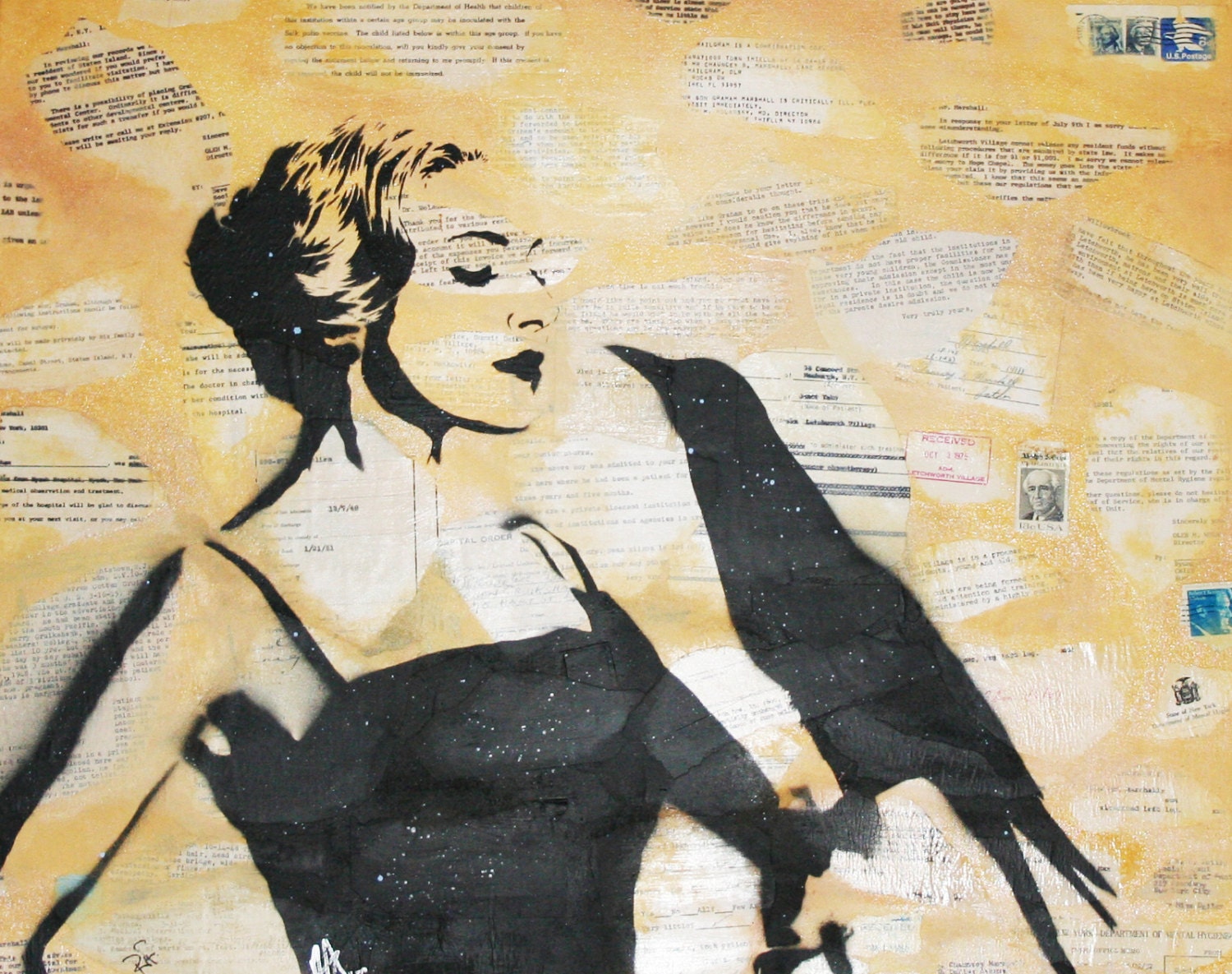 Art - "Consent" by Ray Ferrer & Rhian Ferrer- Original 30" x 24" Spray paint / Collage on Canvas w/ Signed COA