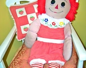 Huge Vintage Raggedy Ann Cloth Doll. Rag Doll for Pretend Play or Display. Valentine's I Love You.