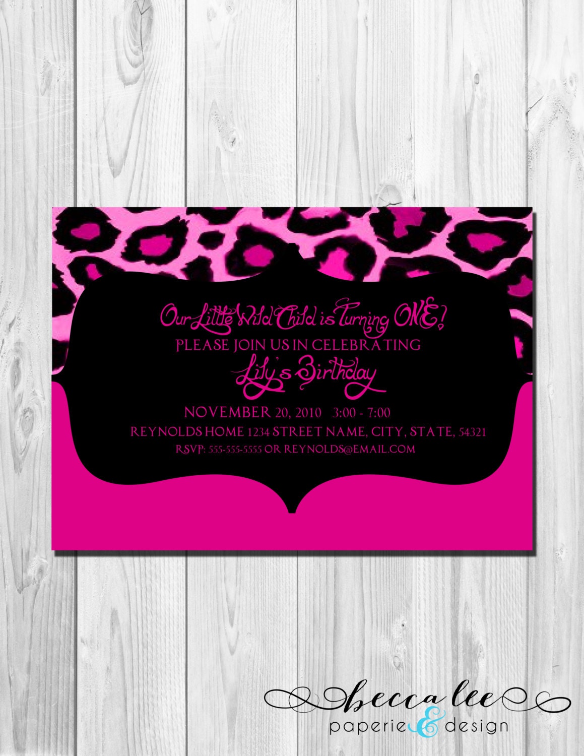 Birthday Party Invitation Wild Child - Leopard Print - Pink - DIY - Printable Il_170x135