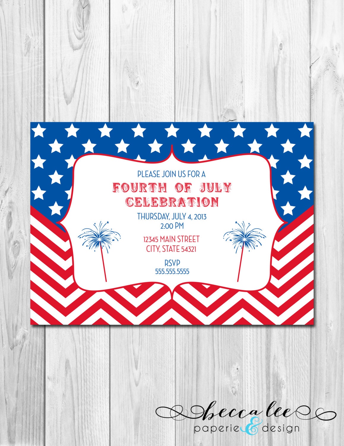 4th of July Invitation - Chevron Stripes and Stars - DIY - Printable Il_170x135