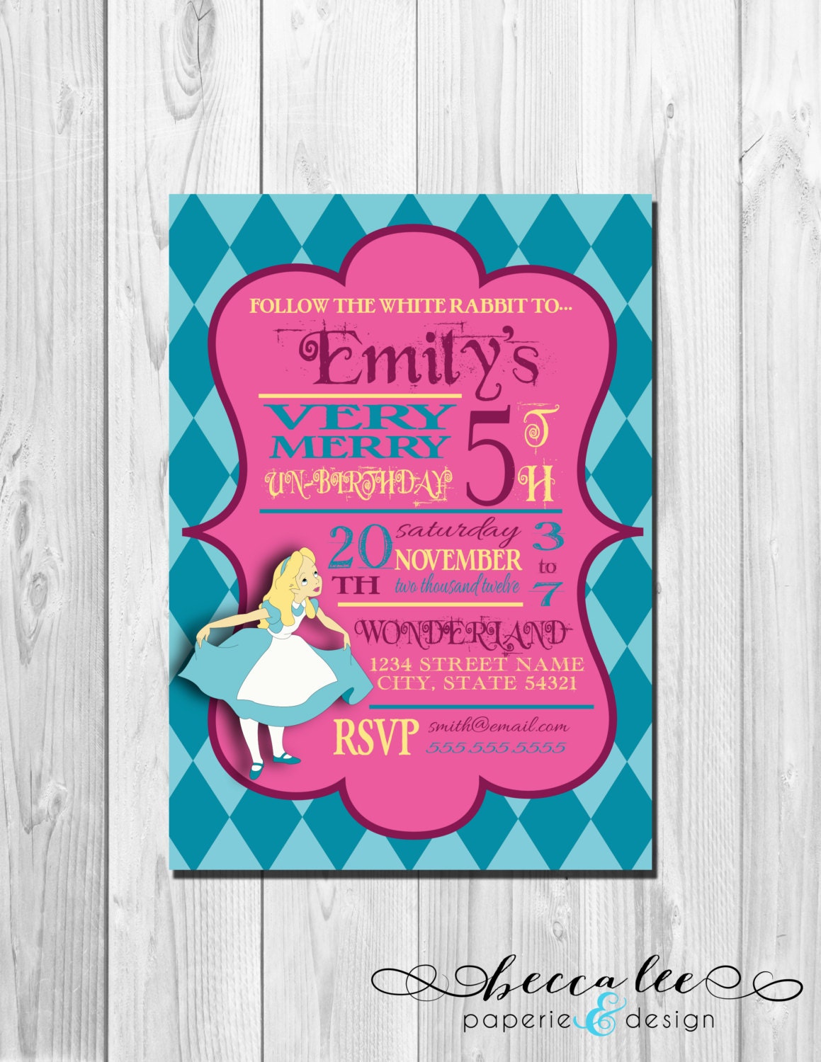 Alice in Wonderland Very Merry Un-Birthday Theme Party Invitation - DIY - Printable Il_570xn