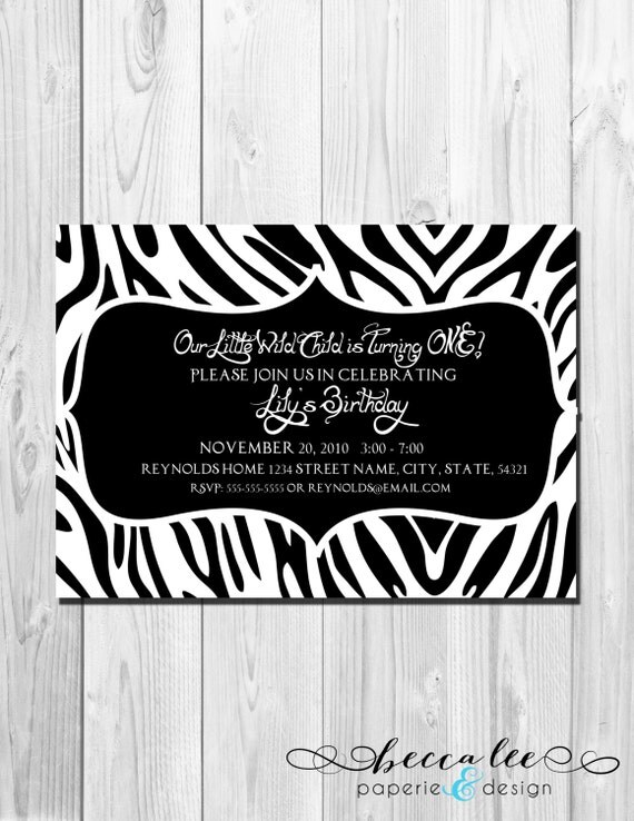 Birthday Party Invitation Wild Child - Zebra Print - DIY - Printable Il_570xn