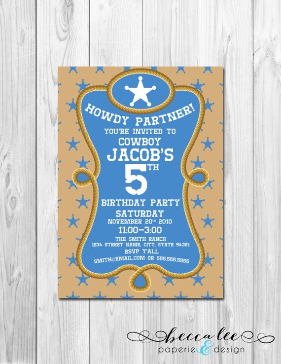 Cowboy Theme Party Invitation - Blue & Tan Stars - DIY - Printable Il_570xn