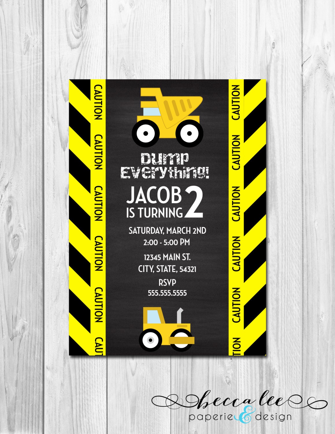 Construction Birthday Party Invitation - Chalkboard - DIY - Printable Il_570xn