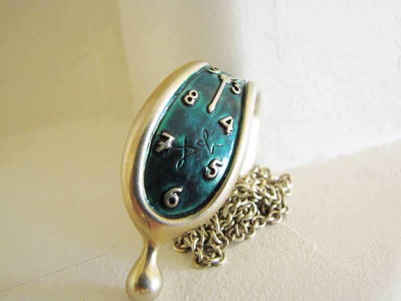 Wonderfully Rare Surrealistic Dali Melting Clock Necklace.