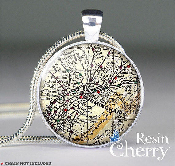 vintage Birmincham map resin pendants,pendant charms,Alabama- M0470CP