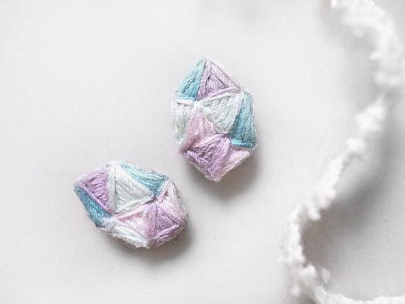 Fashion Light Geometric hand Embroidery Earrings in Pastel - Mint / Mod / Modern / Pastel Studs