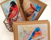 Three fine art print notecards with envelopes Small Bird series