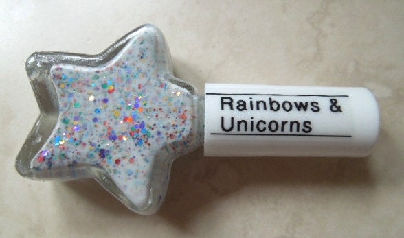 Custom Blended Nail Polish - "Rainbows & Unicorns" - Red Purple Gold Green Orange Hexagon Glitter - Lacquer