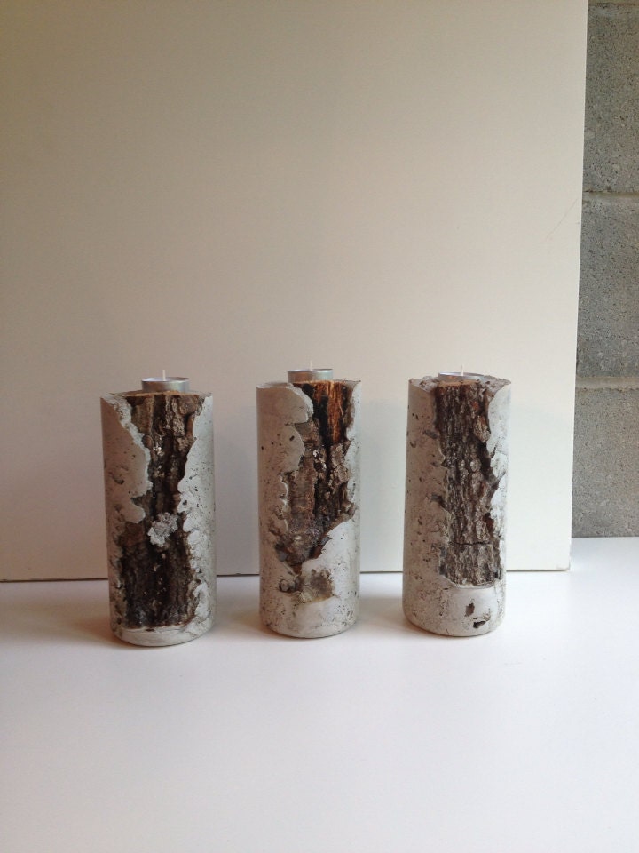 Concrete and Tree Bark Tea Light Holder 