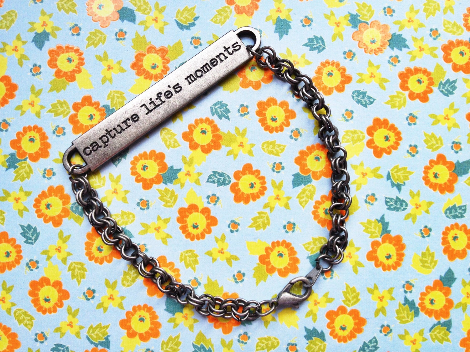 Inspirational Metal Stamped Bracelet on Metal Chain