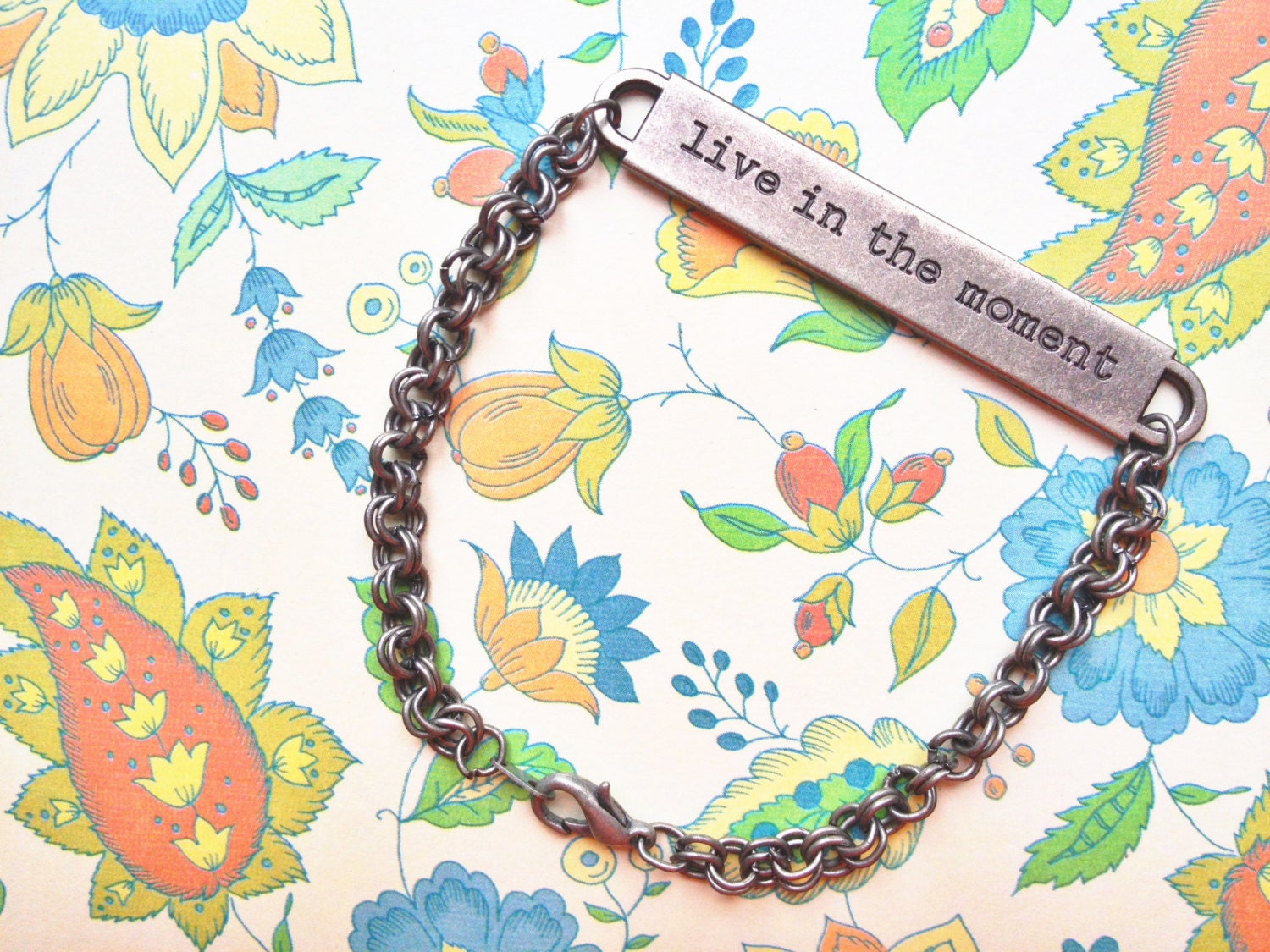 Inspirational Metal Stamped Bracelet on Metal Chain