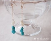 Turquoise & Mother of pearl long chain earrings-14k gold filled