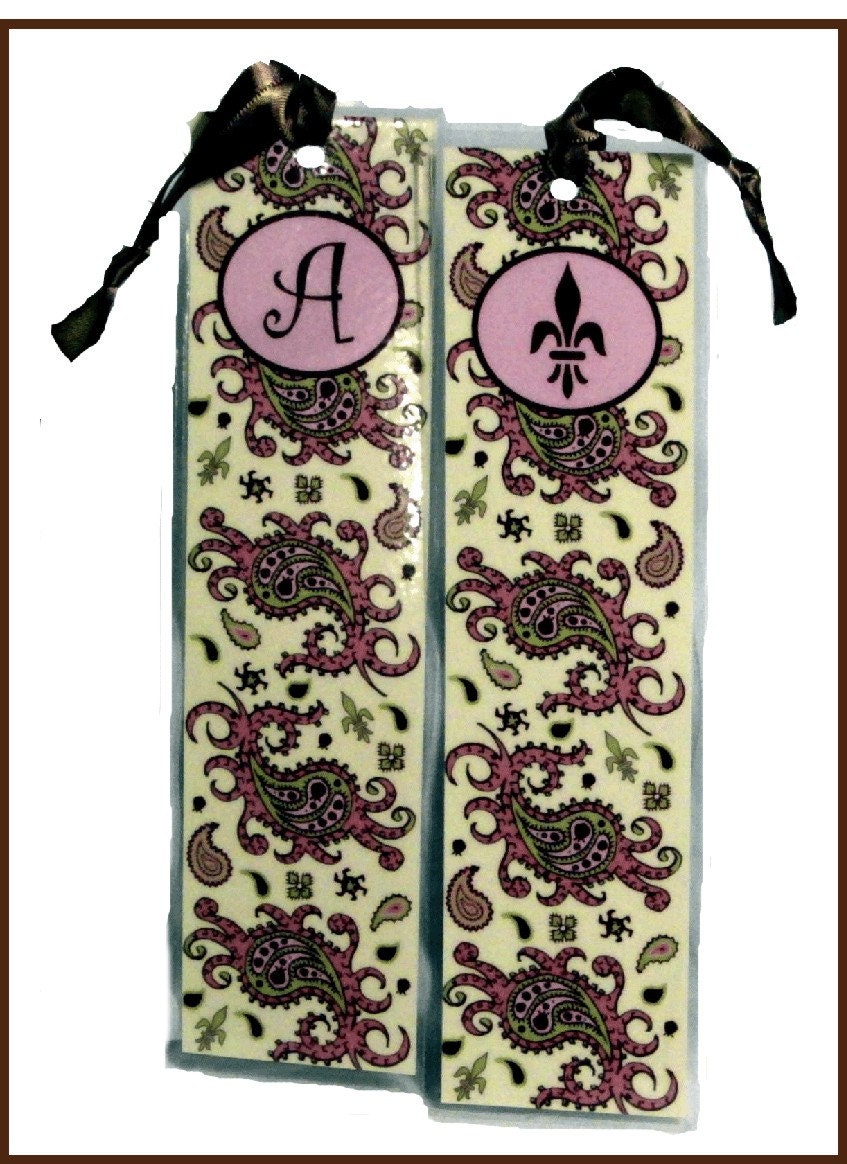 Bookmarks Buy 1 Get 2 Free Paisley Pattern Handmade Initial or Fleur de Lis