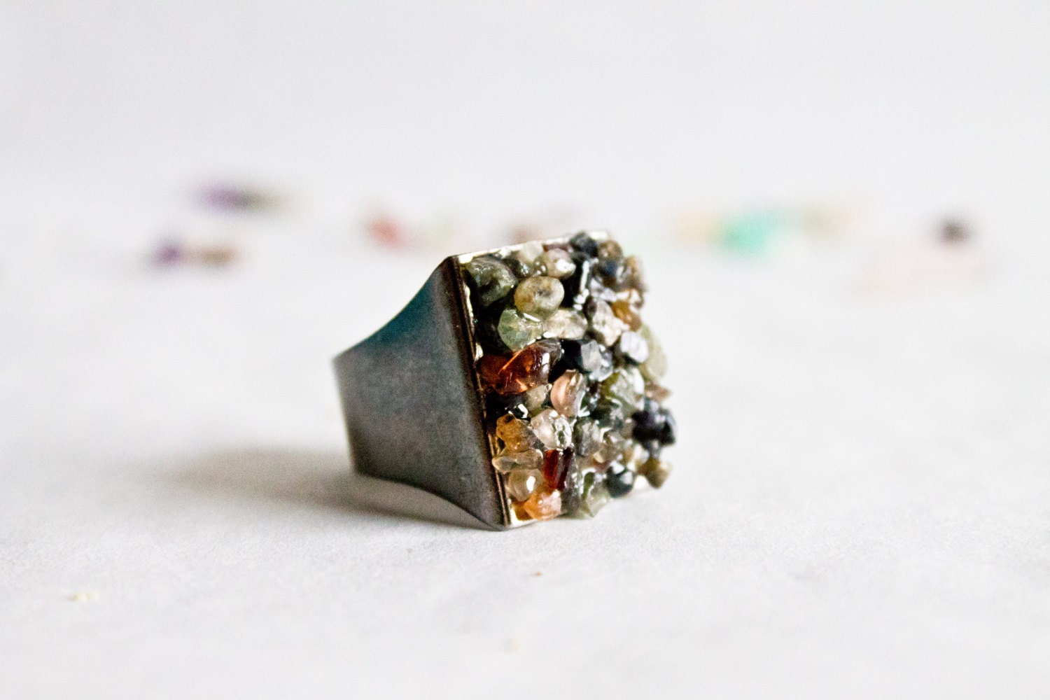 Fancy sapphire gunmetal Ring - Statement sapphire ring - The stone of loyalty and fidelity - CraftsGardenOfZen